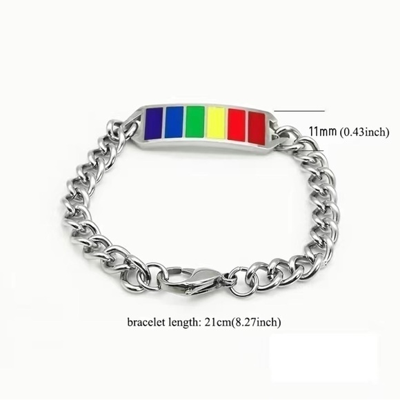 3 For $35 Stainless Steel Cuban Link Rainbow Pride Bracelet - Picture 4 of 4